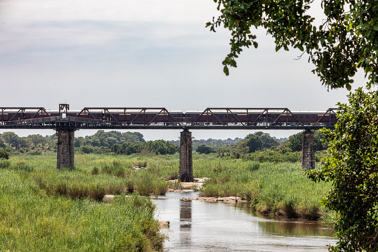 Kruger Shalati hotel train on the bridge at Skukuza, South Africa