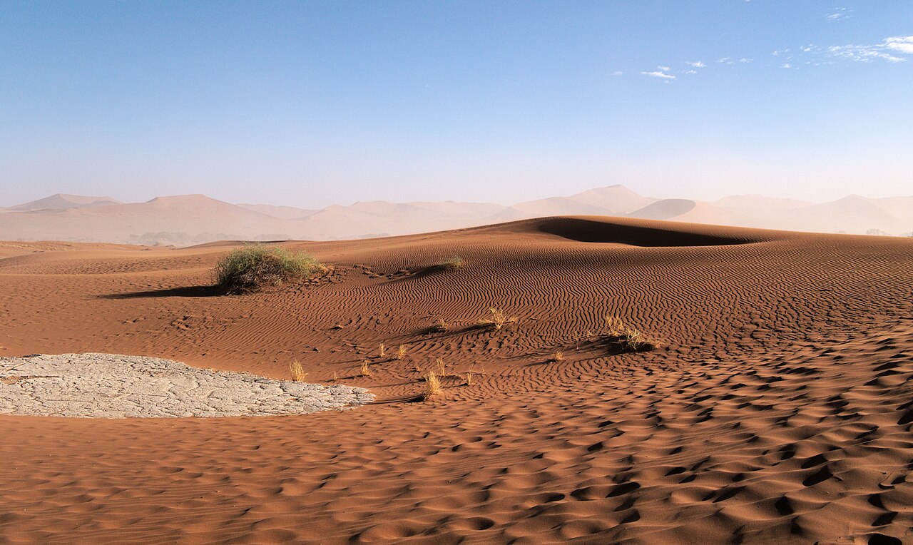 Wind-patterned dunes at Sossusvlei in the Namib Desert, Namibia