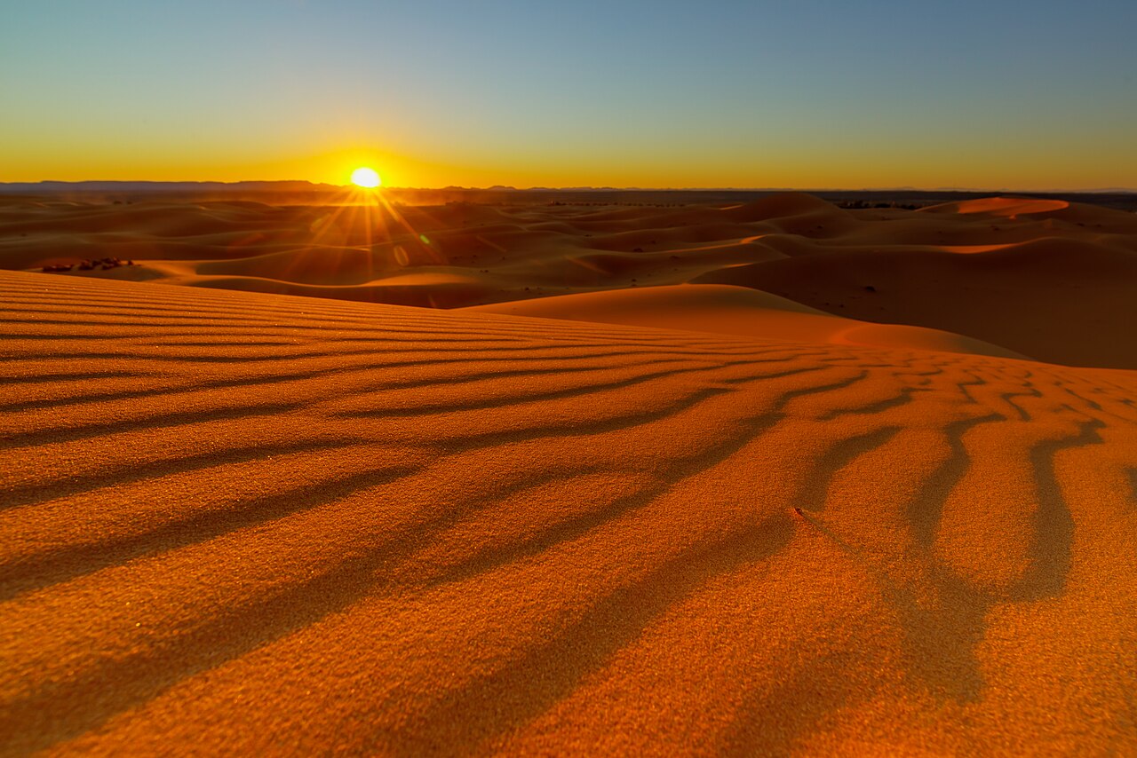 Sunset over the dunes of Erg Chebbi, Morocco